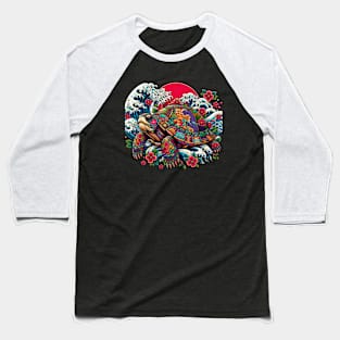 Flower Waves Floral Art Traditional Japanese Turtle Baseball T-Shirt